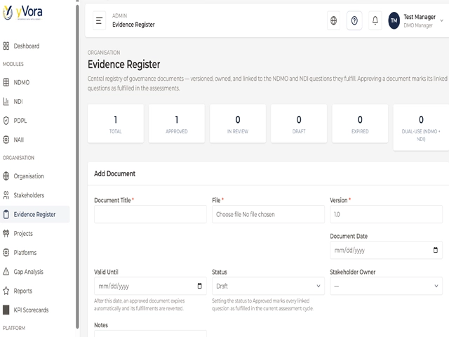 yVora evidence repository interface